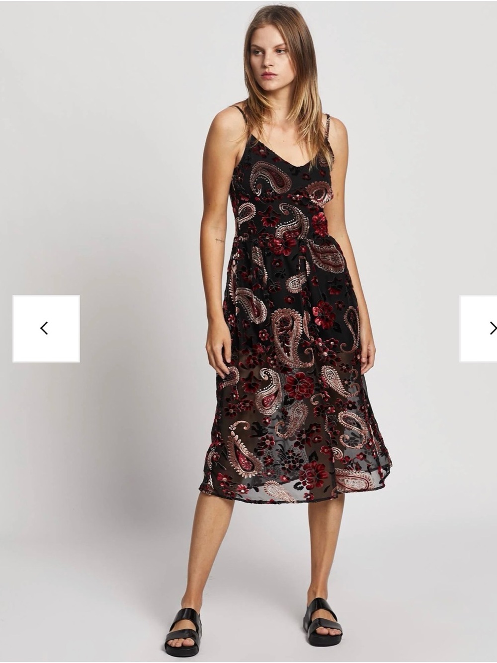 Black Paisley & Burgundy Floral Midi Slip Dress- Firefly burnout